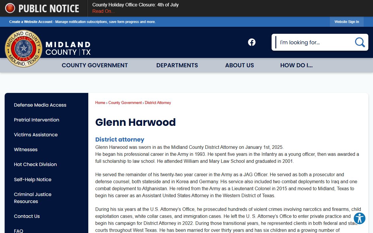 Midland County District Attorney Glenn Harwood official page